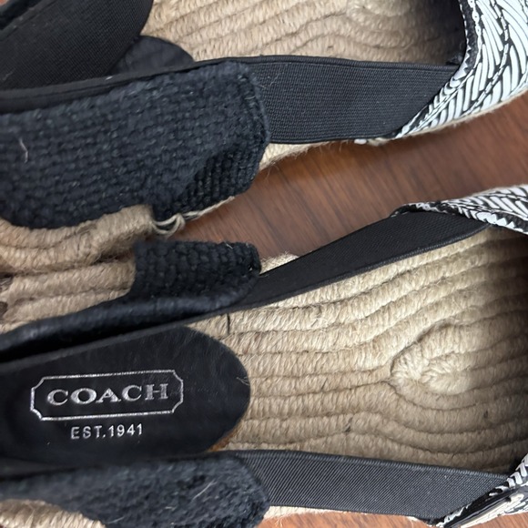 Coach Women's Black & White Rayanne Textile Slingback Espadrille Flats Size 8B - Picture 3 of 6